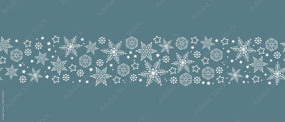 Winter seamless border with vecor snowflakes. Banner or greeting card or package design.