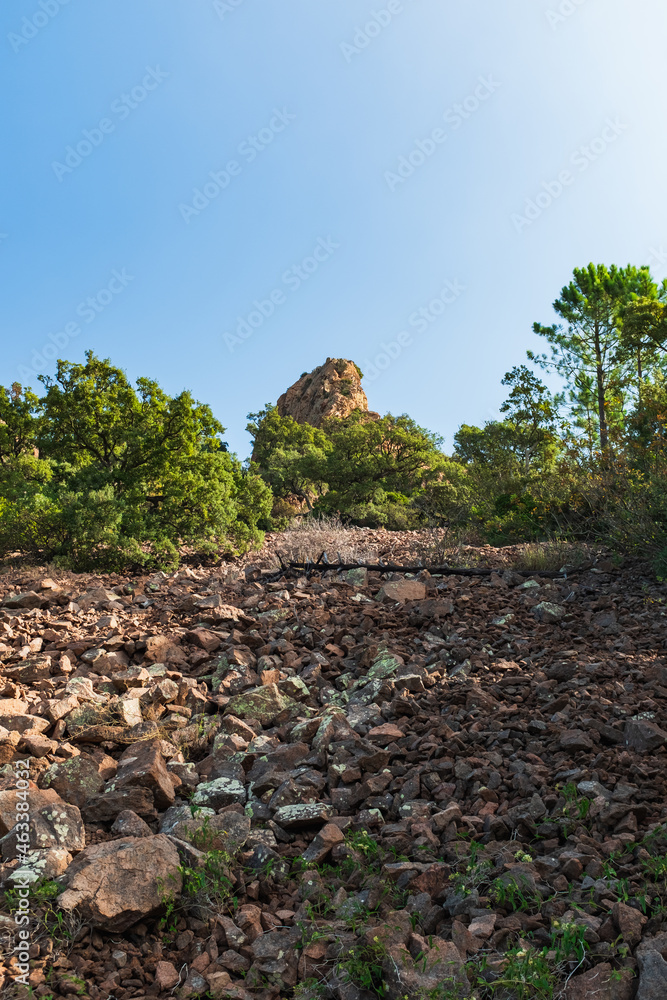 Beautiful Panoramic Views on the mountains from the top of Cap Esterel. Hiking Adventures. Rocky Mountains. Provence, South of France. Beautiful Panoramic Views on the mountains from the top of Cap Esterel. Hiking Adventures. Rocky Mountains. Provence, South of France.