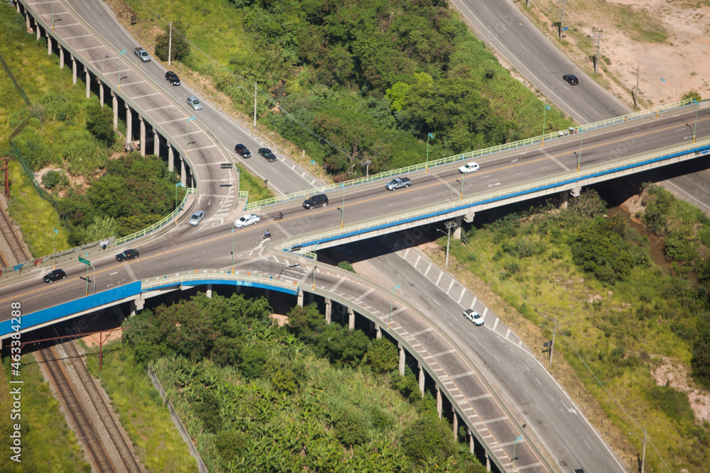 Aerial view of road and highway - bridge