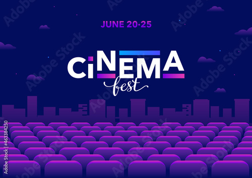 Valokuva Horizontal bright color cinema festival template with color graphic elements and text