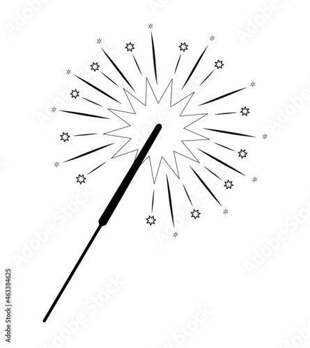 Christmas coloring book or page. Christmas sparkler black and white vector illustration
