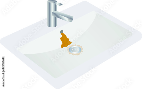 white sink and mixer tap with rust inside 