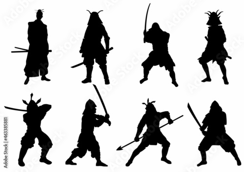 The Set of  Samurai Warriors Silhouette - Vector Image