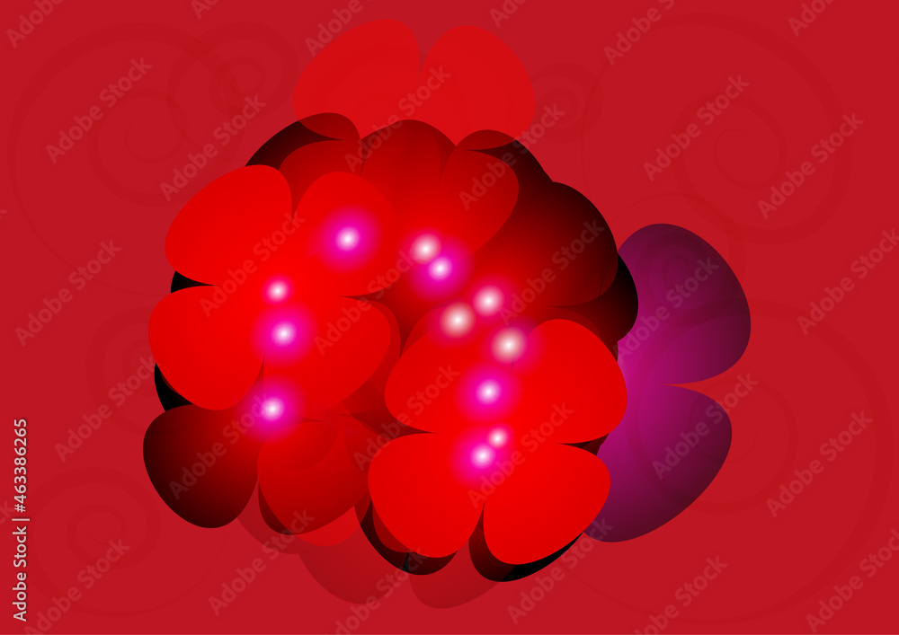 Abstract bright colored flowers on a red background.3d. Abstract bright colored flowers on a red background.3d.