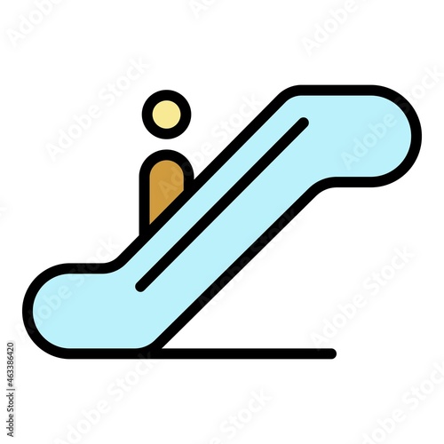Man at escalator icon. Outline man at escalator vector icon color flat isolated