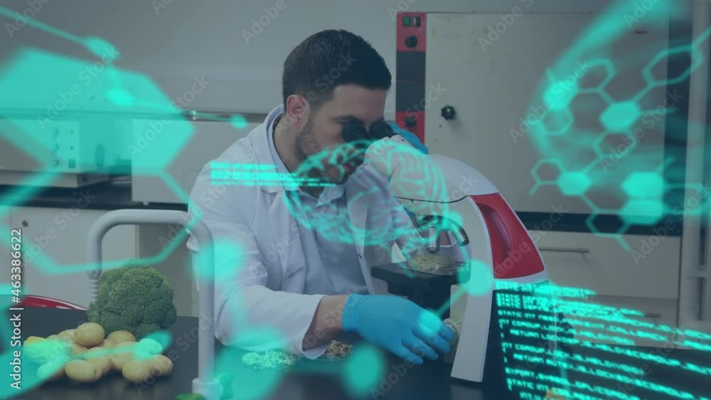 Animation of data processing, digital human brain model and molecules ...