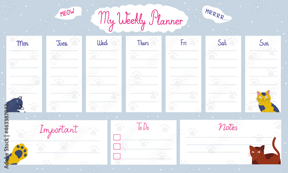 Cute to do list. Paper agenda page with decoration and weekly planner. Memo template. Reminder Cute to do list. Paper agenda page with decoration and weekly planner. Memo template. Reminder