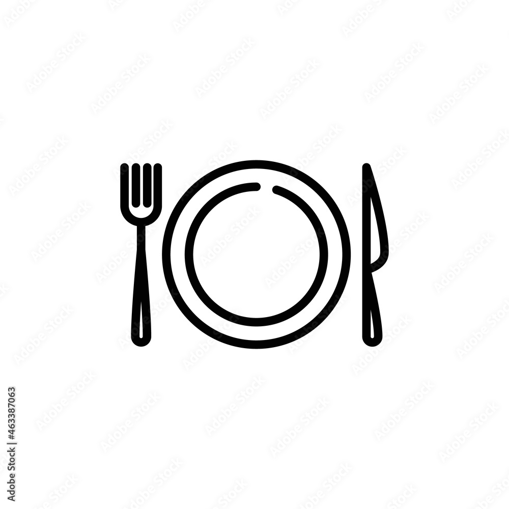 Knife, fork and plate line icon. Editable stroke. Minimal kitchen illustration. Kitchen utensil pictogram. Knife, fork and plate line icon. Editable stroke. Minimal kitchen illustration. Kitchen utensil pictogram.
