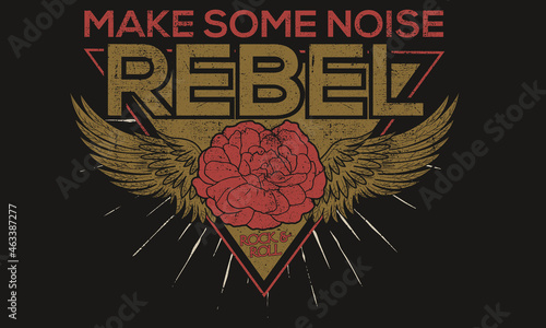 Flower with wing rock and roll vector t shirt design. Rebel music logo logo design artwork.