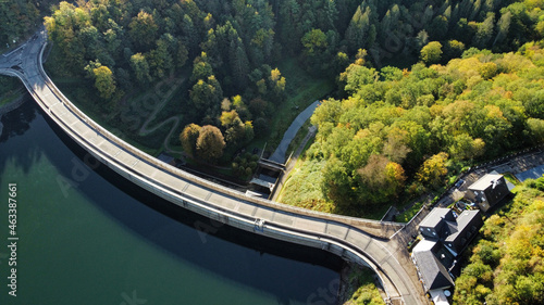 Luftaufnahme der  Aggertalsperre und Sperrmauer, Gummersbach,  Oberbergischer Kreis photo