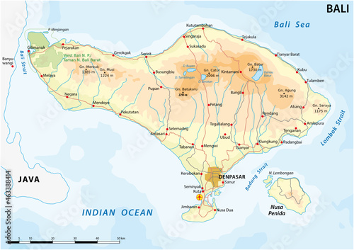 Road vector map of the indonesian island bali