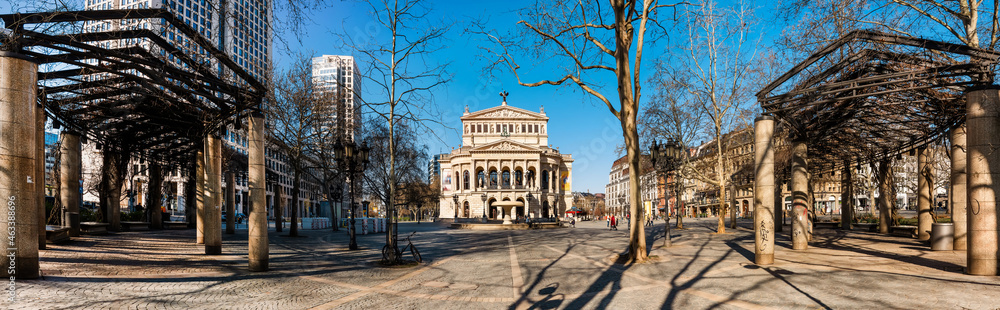 Panoramic view of the Alte Oper - old opera house on a sunny day in autumn, Frankfurt am Main, Germany.