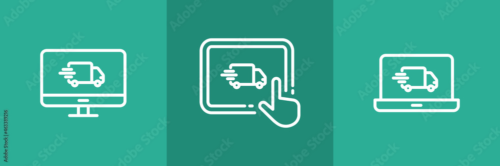 Set of 3 smart devices with delivery truck icon. Set of 3 smart devices with delivery truck icon.
