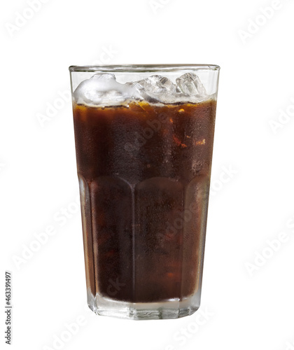 Iced americano in glass on white background