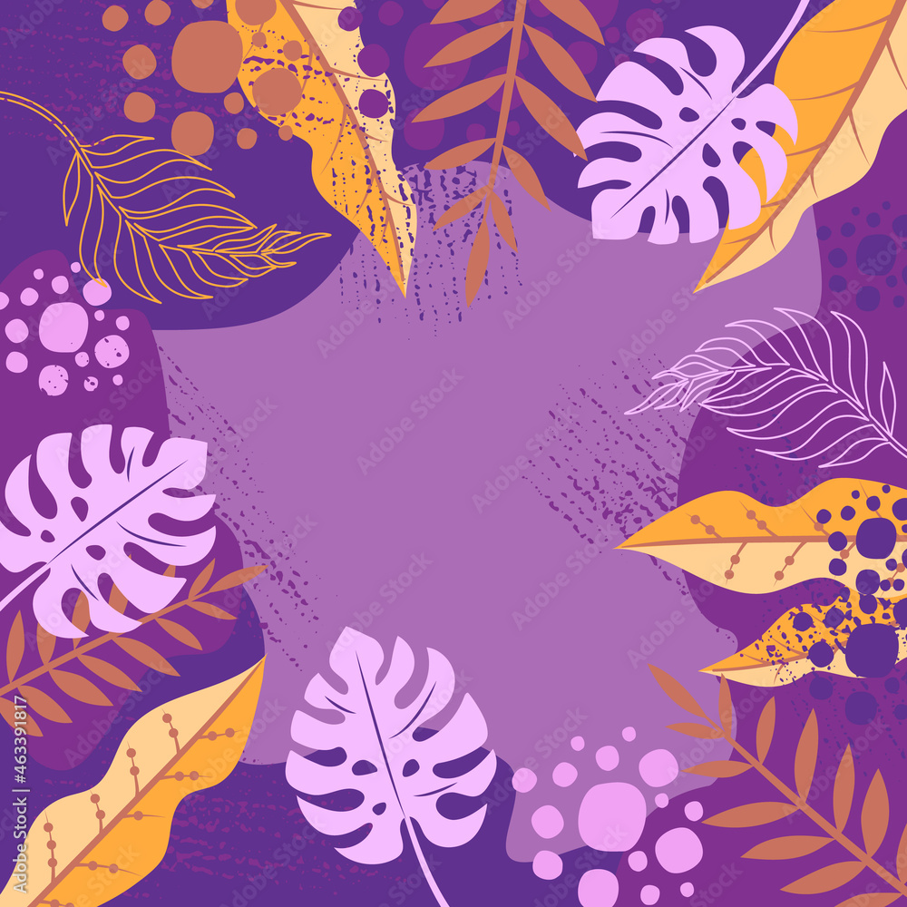 Bright abstract background with tropical leaves. Exotic plants trendy texture for your design. Banner in modern floral style. Vector illustration. Bright abstract background with tropical leaves. Exotic plants trendy texture for your design. Banner in modern floral style. Vector illustration.