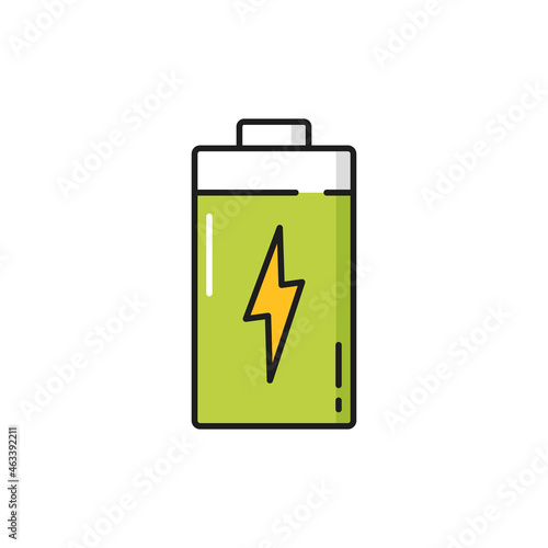 Thunder bolt lighting power battery isolated color line icon. Vector quick charge emblem, renewable energy clean environment. Thunder and bolt lighting flash, thunderbolt light, charging object sign