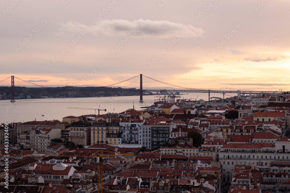 Lisbon streets at sunset seen from above