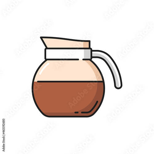 Jug of milk, kettle of coffee or tea isolated flat line icon. Vector coffeeware item, teapot kitchenware object. Coffee kettle with hot morning drink, tea pot with americano or cappuccino drink