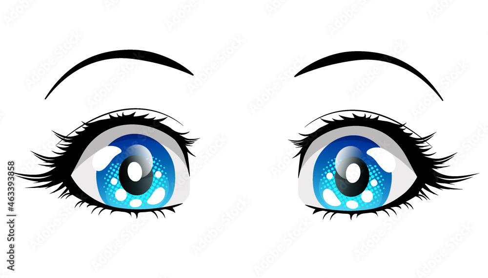 Surprised blue eyes anime girl. Vector illustration in manga style isolated on white background. Surprised blue eyes anime girl. Vector illustration in manga style isolated on white background.