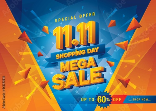 11.11 Shopping Day Mega Sale Banner Template design special offer discount