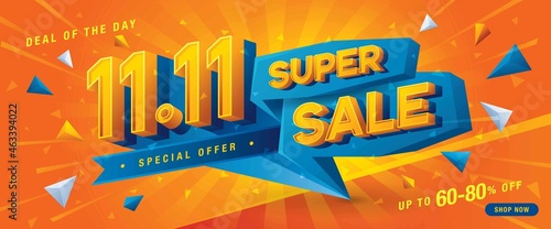 11.11 Shopping Day Super Sale Banner Template design special offer discount
