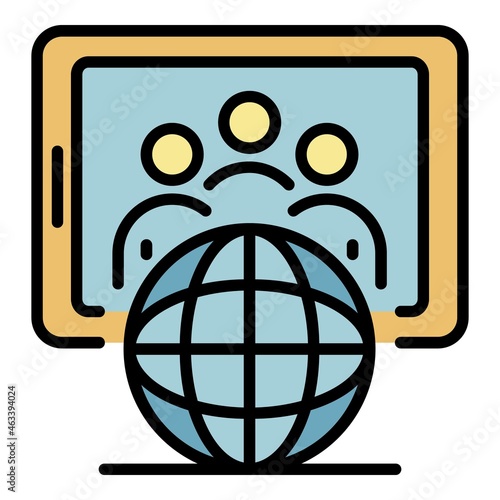 Globe and tablet icon. Outline globe and tablet vector icon color flat isolated