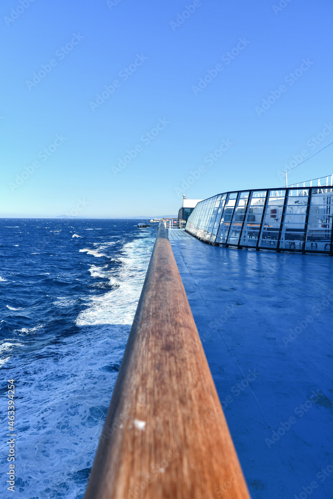 The upper deck seen above the wooden railing.