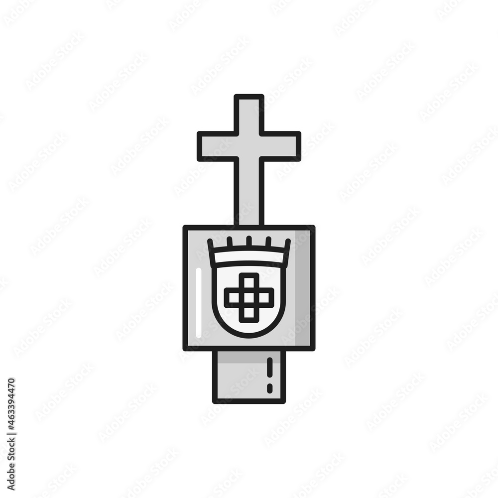 Obraz premium Symbol of order of christ isolated symbol of Portugal. Vector marble cross on graveyard gateway, fortified civil parish in Portugal.Holy religion sign, ancient nobility mascot, heraldry item