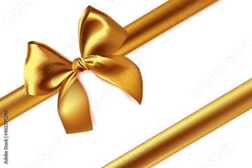 Golden bow isolated on white background. Vector illustration