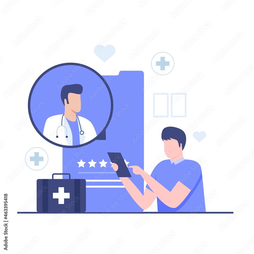 Online doctor consultation illustration design concept. Illustration for websites, landing pages, mobile applications, posters and banners Online doctor consultation illustration design concept. Illustration for websites, landing pages, mobile applications, posters and banners