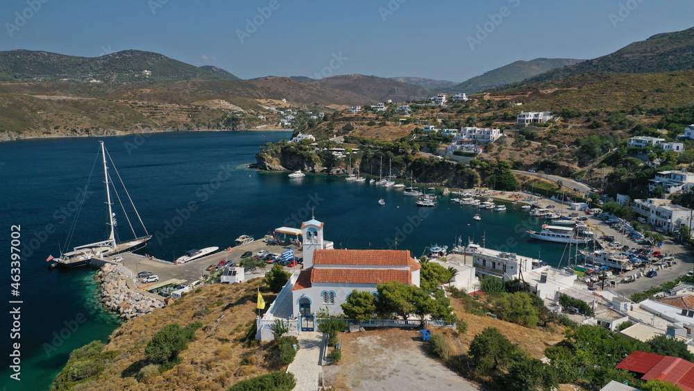 Aerial drone photo from picturesque main port of Skiros or Skyros island, Sporades, Greece