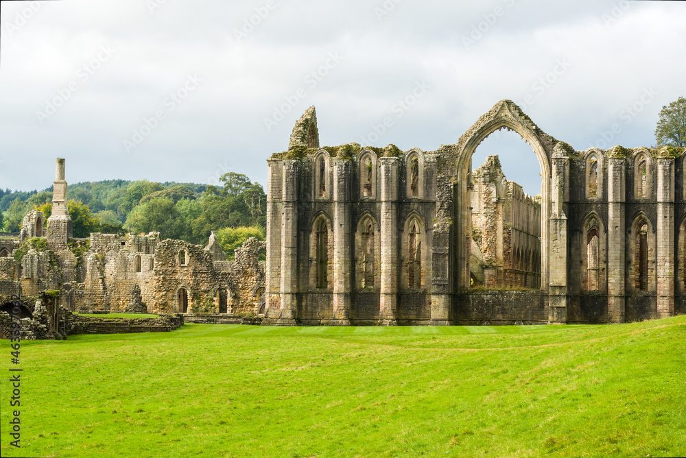 external views of the ruins of fountains abbey located in Yorkshire England