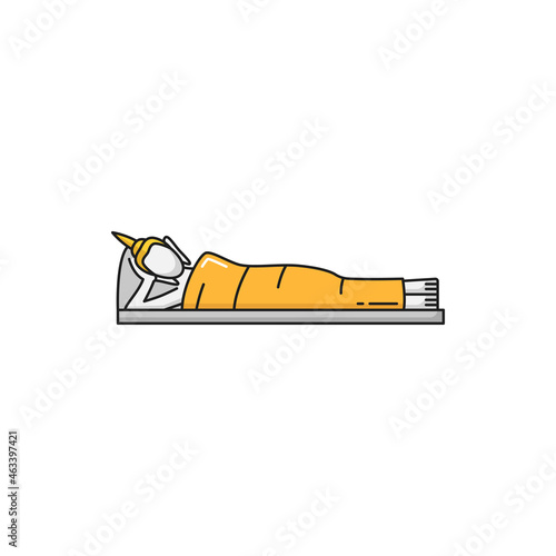 Reclining Buddha at Wat Lokayasutharam in Ayutthaya. Vector Phra Bhuddhasaiyart, reclining Buddha isolated line icon. Vector monument, meditation pose of Buddha lying down, buddhism religion landmark