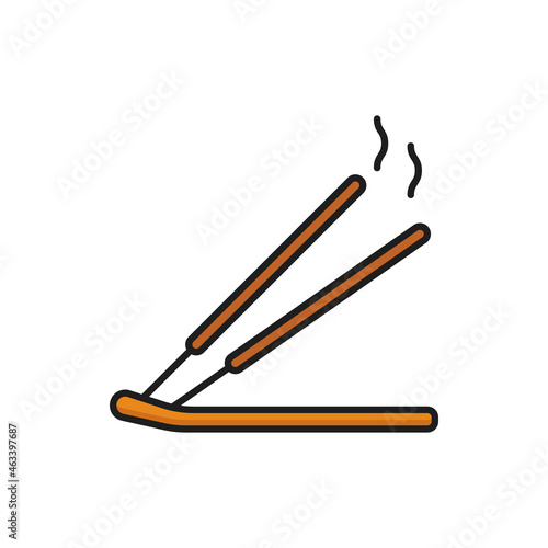 Aromatherapy and spa incense joss sticks color line icon. Vector air freshener aromatic reed for harmony and relaxation, Thai Thailand culture reed with pleasant smell. Burning fragrance joss sticks