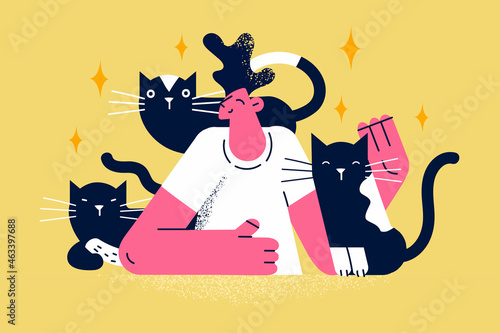 Cat lover and person concept.
