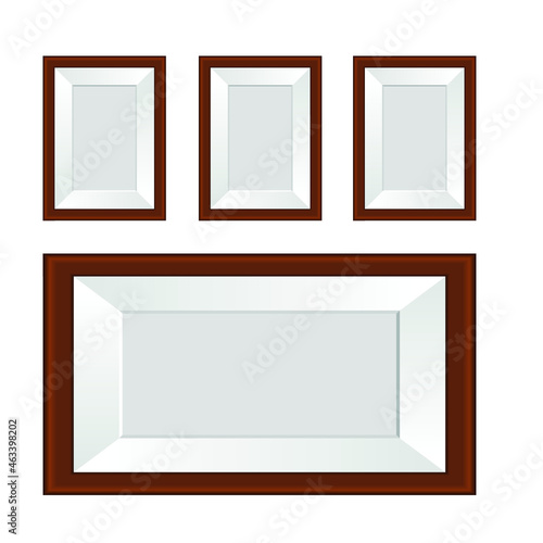 Vector illustration simulating realistic wooden frames isolated on white background. Frame for photos, wall frames. Perfect for your presentations.