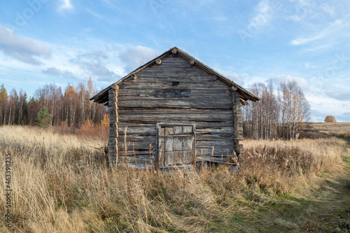 Old house. Wooden barn. The tract.