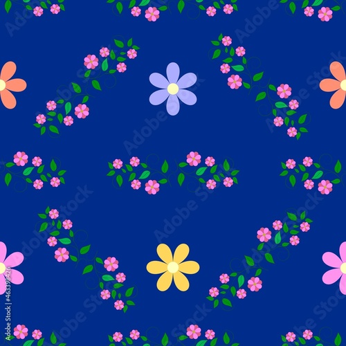 Squares of pink flower twigs on a blue background