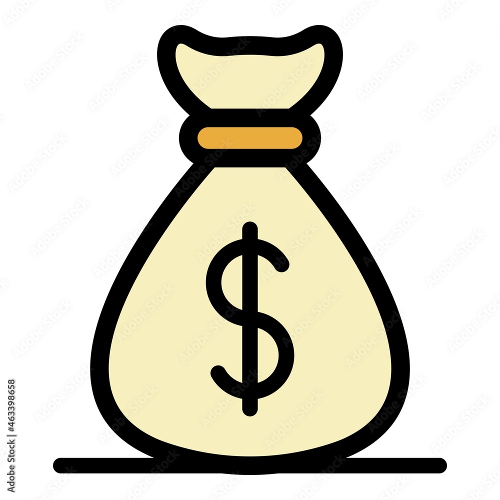 Bag of money icon. Outline bag of money vector icon color flat isolated Bag of money icon. Outline bag of money vector icon color flat isolated