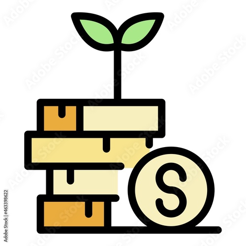 Sprout from a stack of coins icon. Outline sprout from a stack of coins vector icon color flat isolated