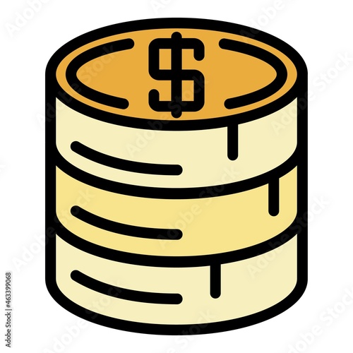 Stack of coins icon. Outline stack of coins vector icon color flat isolated