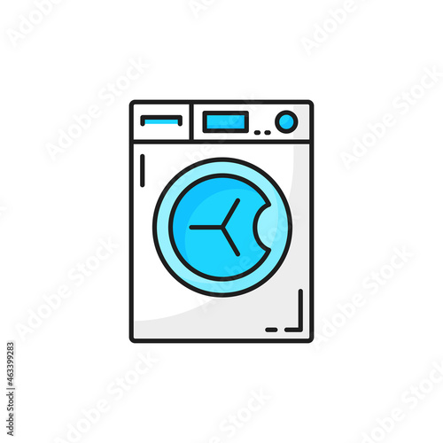 Washer electric drying or washing machine isolated color line icon. Vector bathroom washing device, steel laundromat sign. Household appliance, laundry cloth dryer, device for household chores