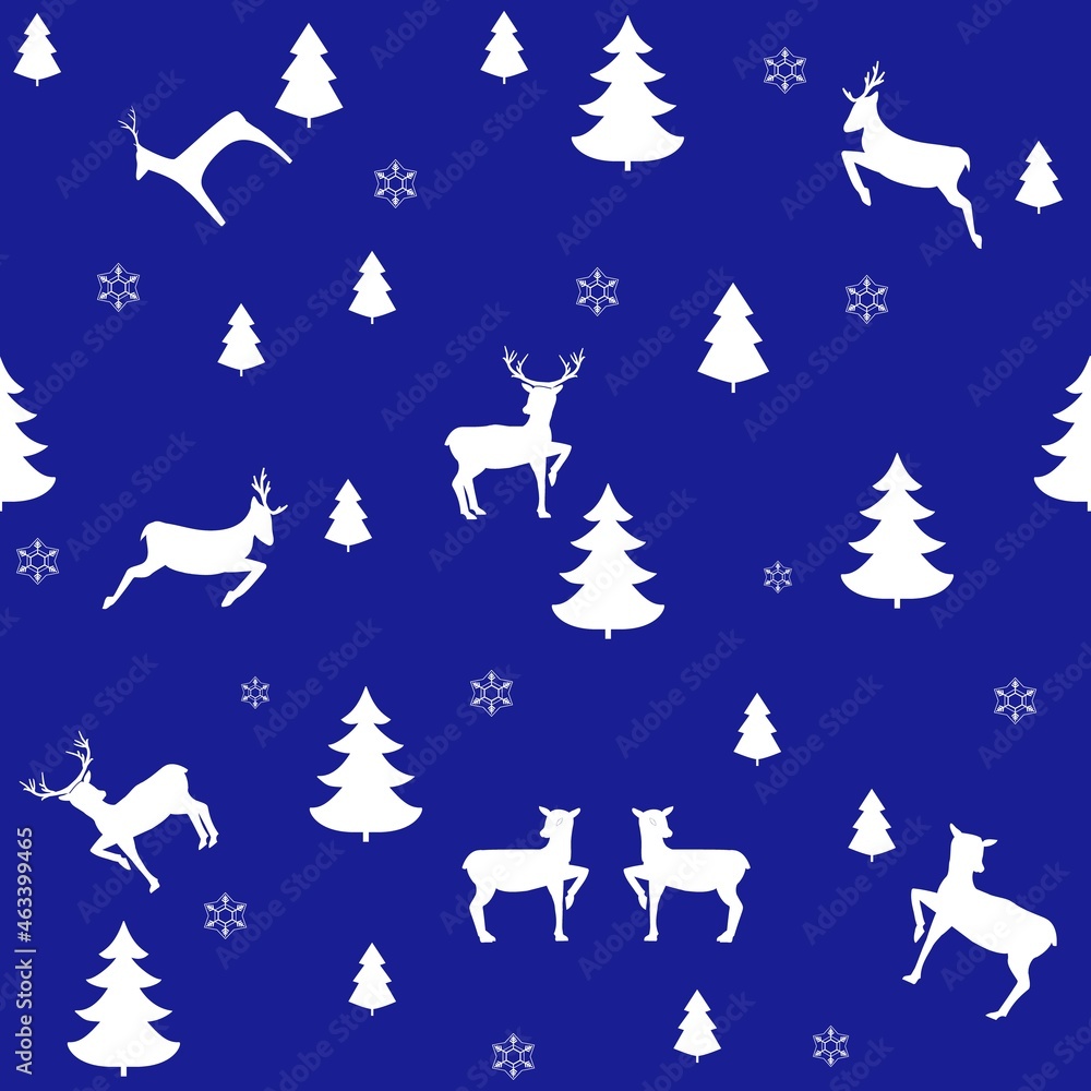 Colorful deer on blue chaotic seamless pattern Colorful deer on blue chaotic seamless pattern