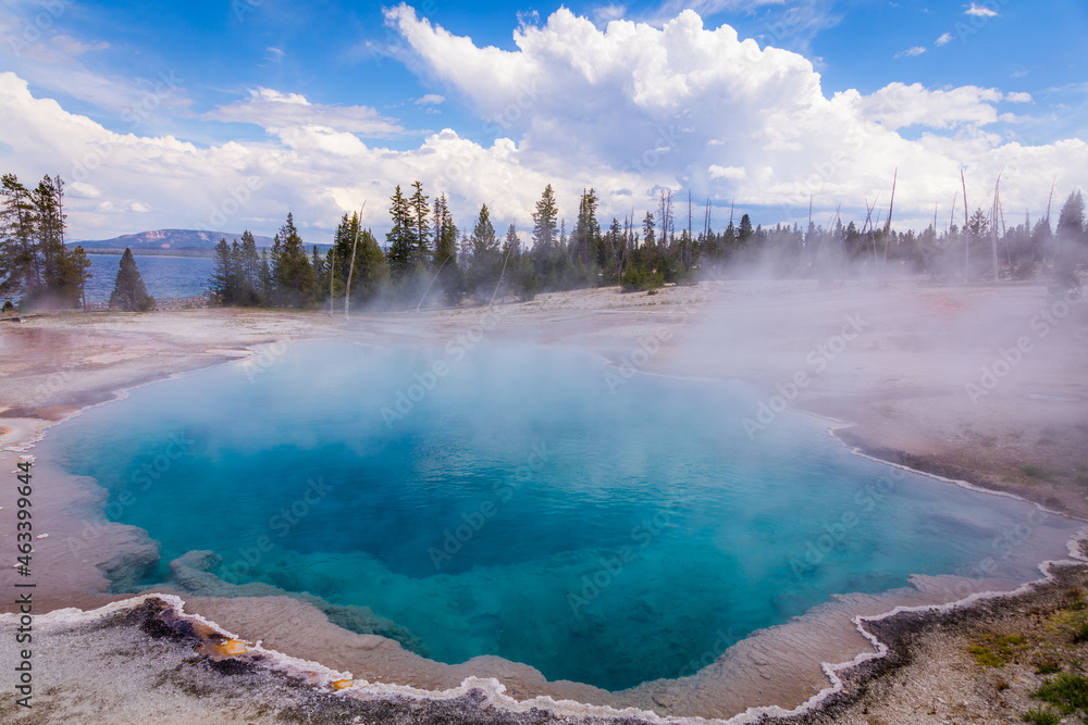 Colorful landscapes of geothermal activity. Black Pool. West Thumb Geyser Basin, Yellowstone National Park, Wyoming Colorful landscapes of geothermal activity. Black Pool. West Thumb Geyser Basin, Yellowstone National Park, Wyoming