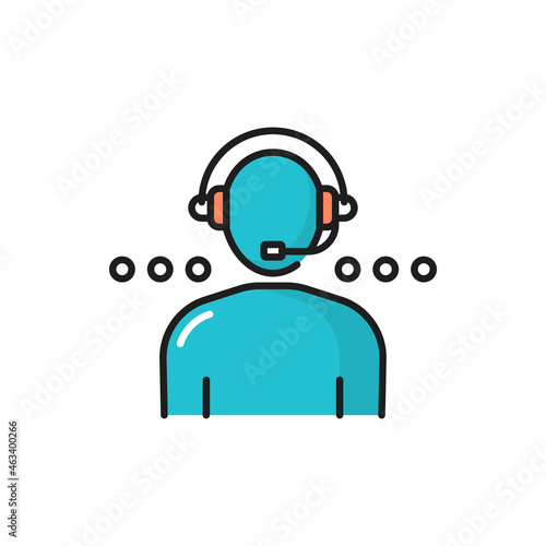 Customer service user in headphone color line icon isolated. Vector online consultant support help, consulting management, speaker in headset. Call center worker, person on internet conference