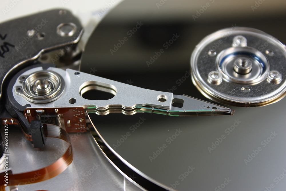 Close-up shot of a hard disk drive Close-up shot of a hard disk drive