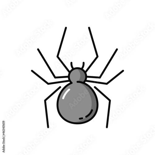 Spider Halloween holiday symbol isolated arachnid flat line icon. Vector poisonous black widow spinner. Caterpillar bug outline, dangerous creature, insect making spiderweb, party decor element