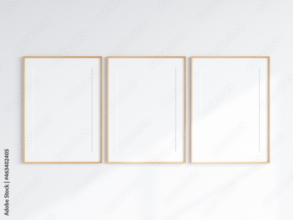 gallery mockup, poster mockup, wooden frames with matt on the wall, 3d render gallery mockup, poster mockup, wooden frames with matt on the wall, 3d render