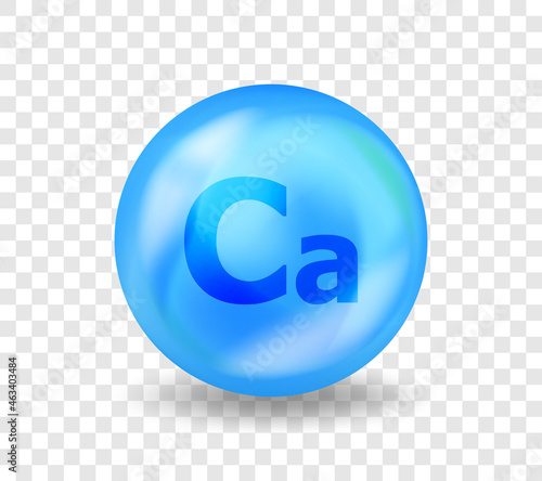 Mineral Ca Calcium. 3D Vitamin complex illustration concept. Blue drug nutrition design for beauty, cosmetic, heath advertising.