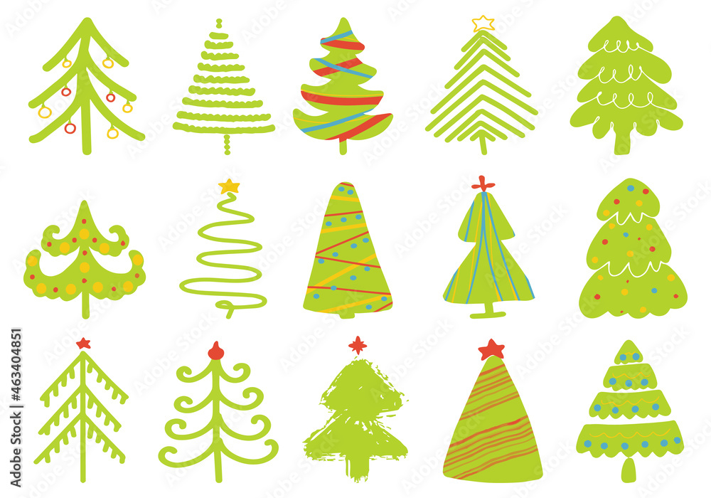 Obraz premium Hand drawn set of Christmas trees. Holidays background.